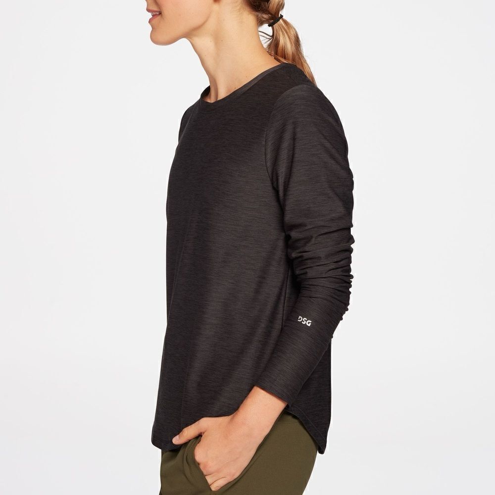 Women's DSG Women's 365 Heather Long Sleeve Shirt-Pure Black/Grey- Size Small
